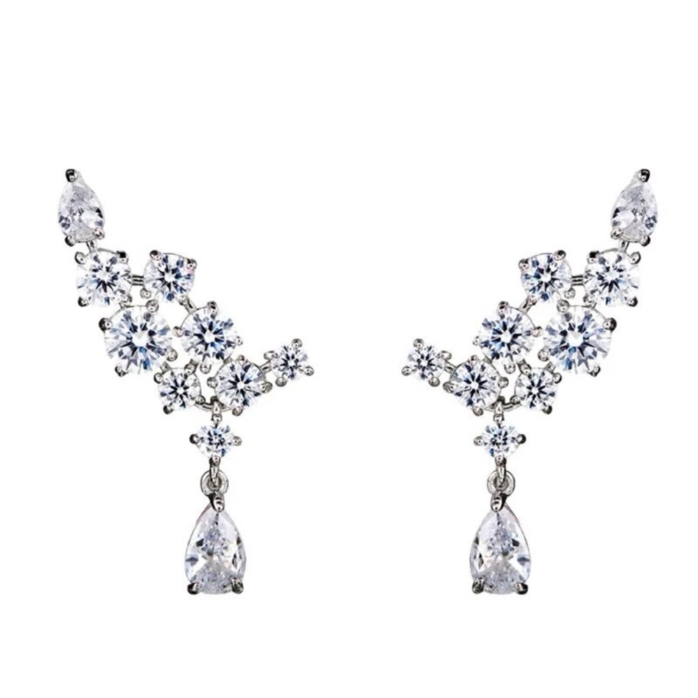 NEW SILVER DIAMONDS EARRINGS - Picture 7 of 7